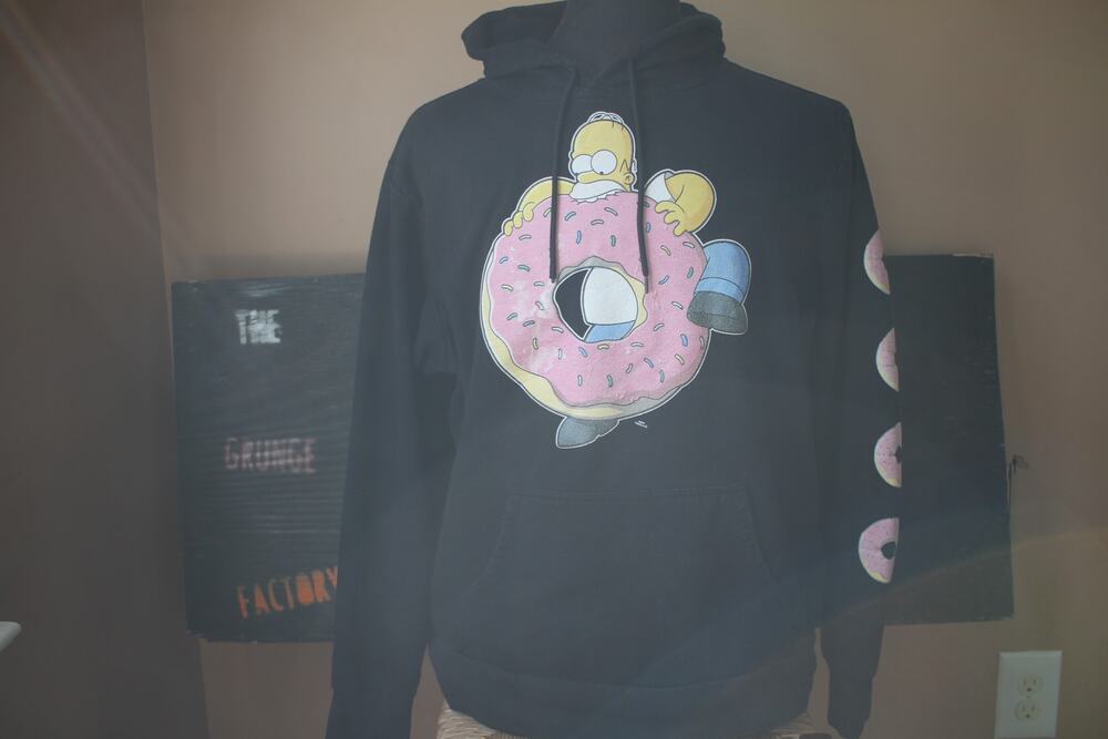 The Simpsons Homer Donut Hoodie Adult L Black Sleeve Print Matt Groening